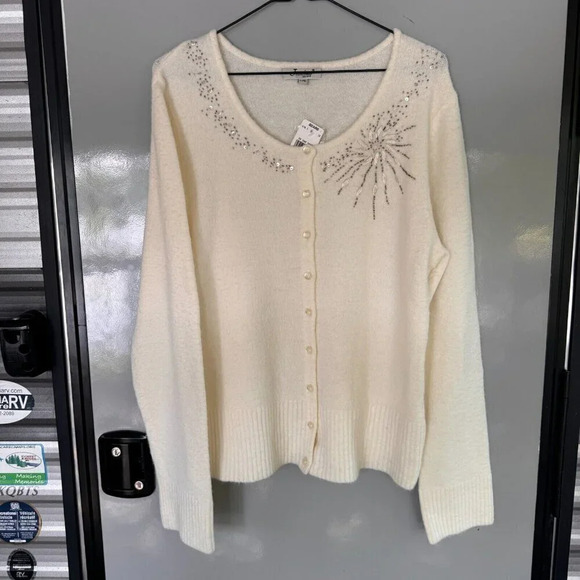 NWT Jessica brand from Sears ladies size large ivory color cardigan with sequins - Picture 1 of 5